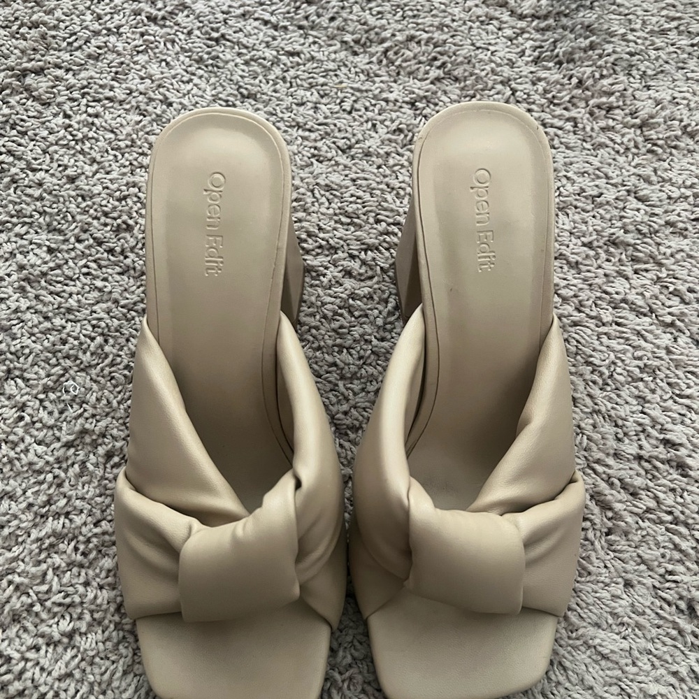 Cream Sculptural Mules with Textured Sole